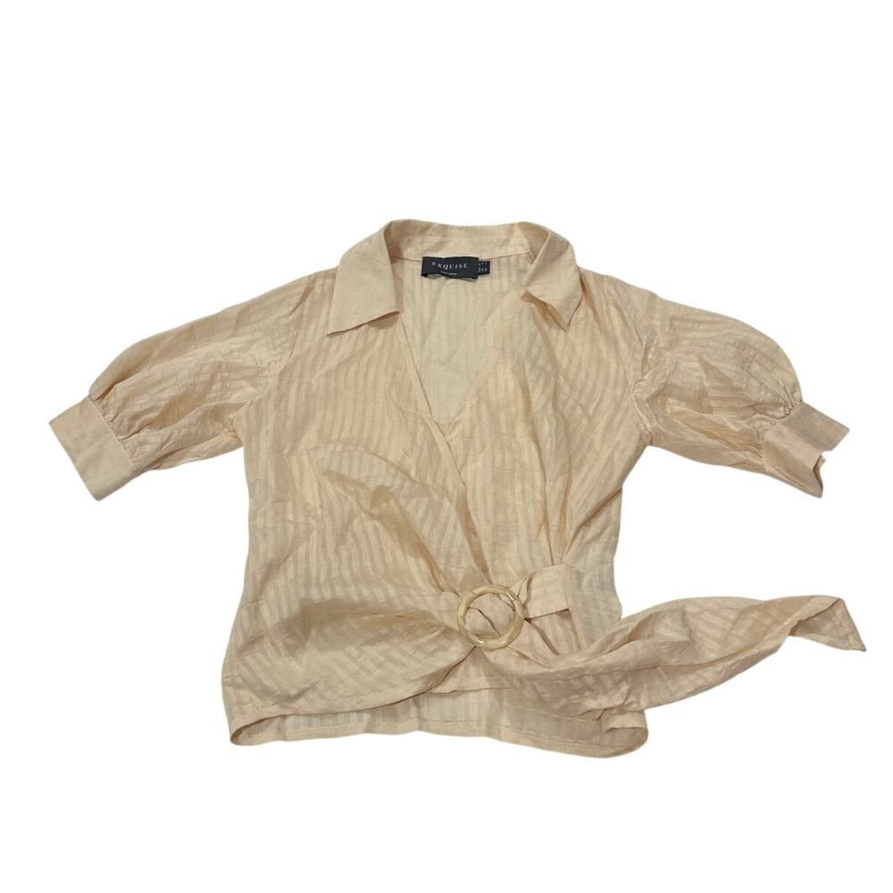 Anthropologie Exquise Womens 4 Striped Wrap Style Shirt Minimalist Contemporary